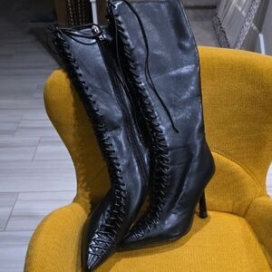 Black Leather Killa Knee-High Boots
